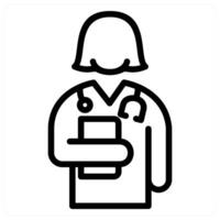 A black and white line icon of a doctor vector