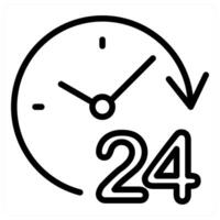 A black and white clock with the words 24 hours vector
