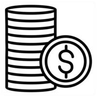 A black and white icon of stacks of coins and a dollar sign vector