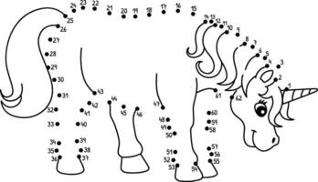 Dot to Dot Unicorn Isolated Coloring Page for Kids vector