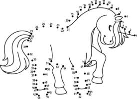Dot to Dot Standing Unicorn Isolated Coloring Page vector