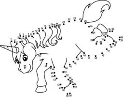 Dot to Dot Falling Unicorn Isolated Coloring Page vector