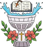 Baptism Font and a Bible with a Flower Clipart vector