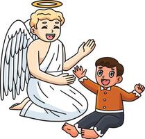 Baptism Baby and Guardian Angel Cartoon Clipart vector