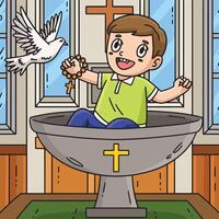 Baptism Child on Font Colored Cartoon Illustration vector