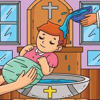 Baptism Baby Being Baptized Colored Cartoon vector