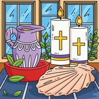 Baptism Oil and Seashell Colored Cartoon vector