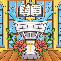 Baptism Font and Bible with Flower Colored vector