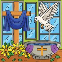 Baptism Bowl of Water, Dove and Cross Colored vector