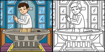 Baptism Font Child Praying Coloring Illustration vector