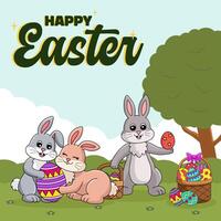 Hello Easter Egg Hunting Poster Square Banner vector
