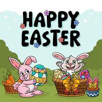 Hello Easter Egg Hunting Poster Square Banner vector