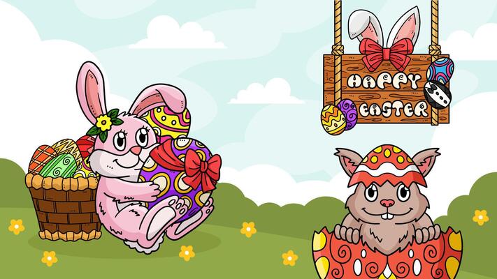 Happy Easter Egg Hunting Poster Panoramic Banner