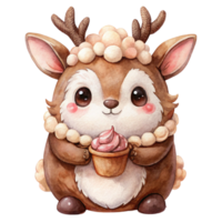 A cute deer with a cupcake in its mouth png