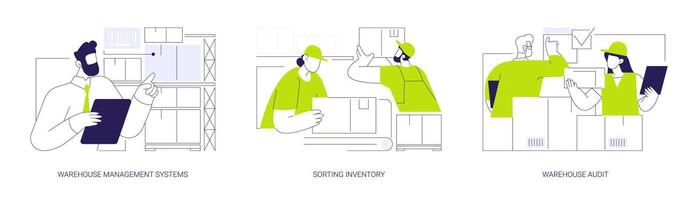 Inventory management and control abstract concept illustrations. vector