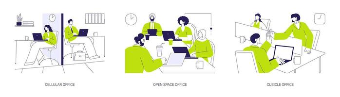 Types of offices abstract concept illustrations. vector