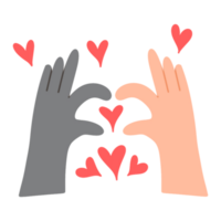 Two hands making a heart shape with hearts falling from the hands png