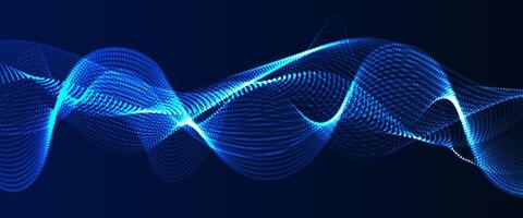 Digital line curve, wave on dark blue background. Futuristic, technology, abstract concept. vector