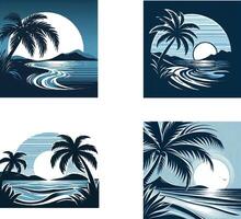 set of silhouette images of beach vector