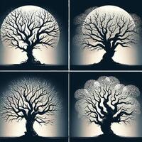 silhouette of a tree in the night vector