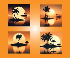 set of tropical images of beach vector