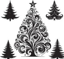 set of christmas trees silhouette vector