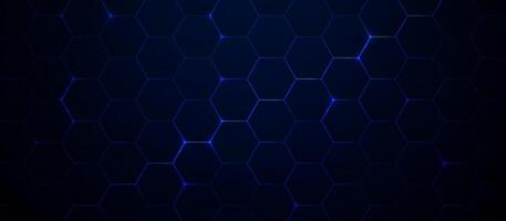 Futuristic Dark Hexagonal Grid with Blue Glowing Highlights vector