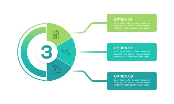 Infographic circle design. 3 option for Business. Presentation, Data, Plan and Marketing.