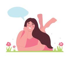 A woman is lying on the grass, resting, dreaming, relaxed. Barefoot girl in summer. flat graphics. vector