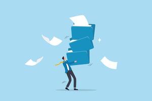 Archive document file storage folder, backup important file directory or information, paperwork discovery or online compression or protection concept, businessman carry big file folder to be archived. vector