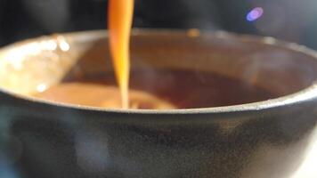 Warm soup being served and enjoyed on a chilly day outside video