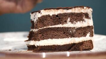 Delicious chocolate cake slice being served with a fork video
