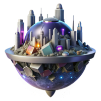 Futuristic Cityscape on a Fragmented Planet png