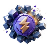 Powerful Energy Surge 3D Render of Exploding Cubes Lightning Bolt png