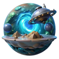 Spaceship, Wormhole, and Ancient Pyramids on a Planet png