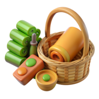 3D Render of Colorful Objects in Basket png