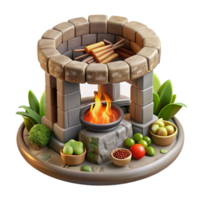 Ancient Stone Cooking Hearth with Fire png