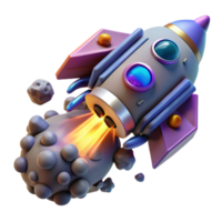 Rocket Launch, Space Debris, Asteroid Collision, Cosmic Flight, 3D Render, Colorful Rocket, Space Exploration, Galaxy Adventure, Nebula Journey, Interstellar Travel png