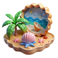 Tropical Seashell Island Paradise 3D Render png