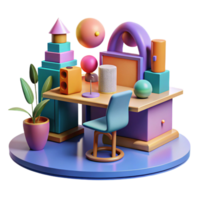 Abstract Desk Setup with Colorful 3D Shapes png