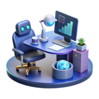 AI Workspace Desk Setup with Analytics Dashboard png