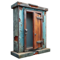 Open Rustic Wooden Door in Weathered Frame png