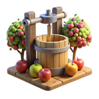 Apple Cider Press Rustic Wooden Fruit Press with Apples Grapes png