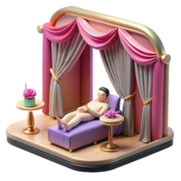 Relaxation Scene 3D Render of Serene Figure on Chaise Lounge png