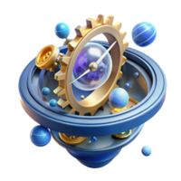 Abstract 3D Gear Clock with Planets png