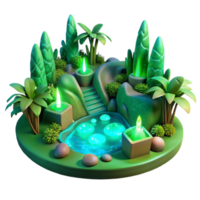 Enchanted Oasis 3D Render of Magical Garden with Pool png