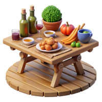 A Rustic Table Setting with Fruits, Vegetables, and Drinks png