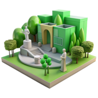 3D Render Tranquil Park Scene with Monument and Building png