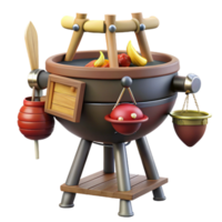 3D Render Fantasy Cauldron with Fruit Utensils png