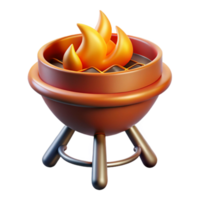 3D Render of a Charcoal Grill with Flames png
